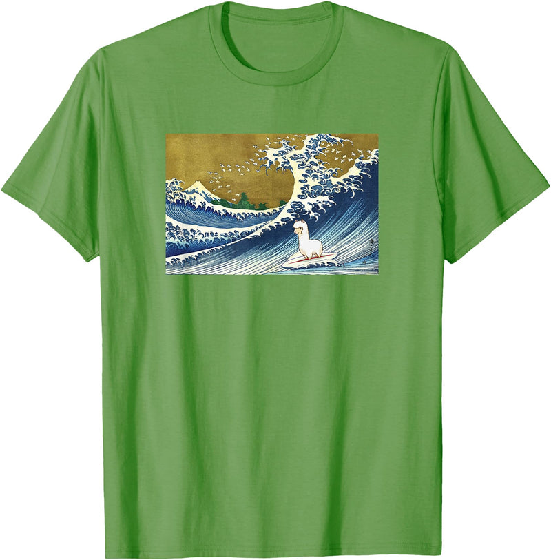 Llama Girls Alpaca Mom Gifts T Shirts & Hoodies Funny Kids Womens Retro Vintage Surfing a Wave Llama Lover T-Shirt - Grass Green