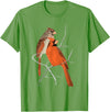 Red Cardinal Bird Male Female Vintage Red Cardinal Bird T-Shirt - Grass Green
