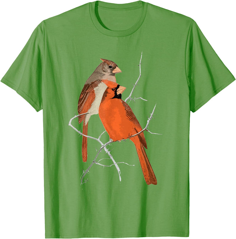 Red Cardinal Bird Male Female Vintage Red Cardinal Bird T-Shirt - Grass Green