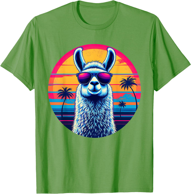 Llama Alpaca Vintage Art Co. Llama Alpaca Retro 80s Style T-Shirt - Grass Green