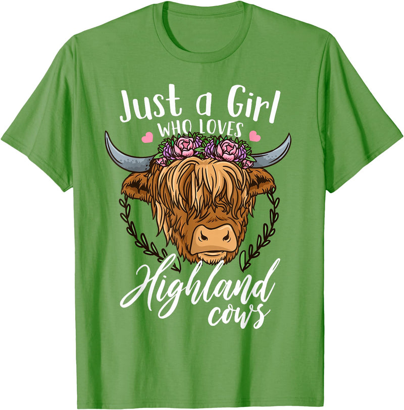 Scottish Highland Cow Lovers Scottish Highland Cow Just a Girl Who Loves Highland Cows T-Shirt Small - Grass Green