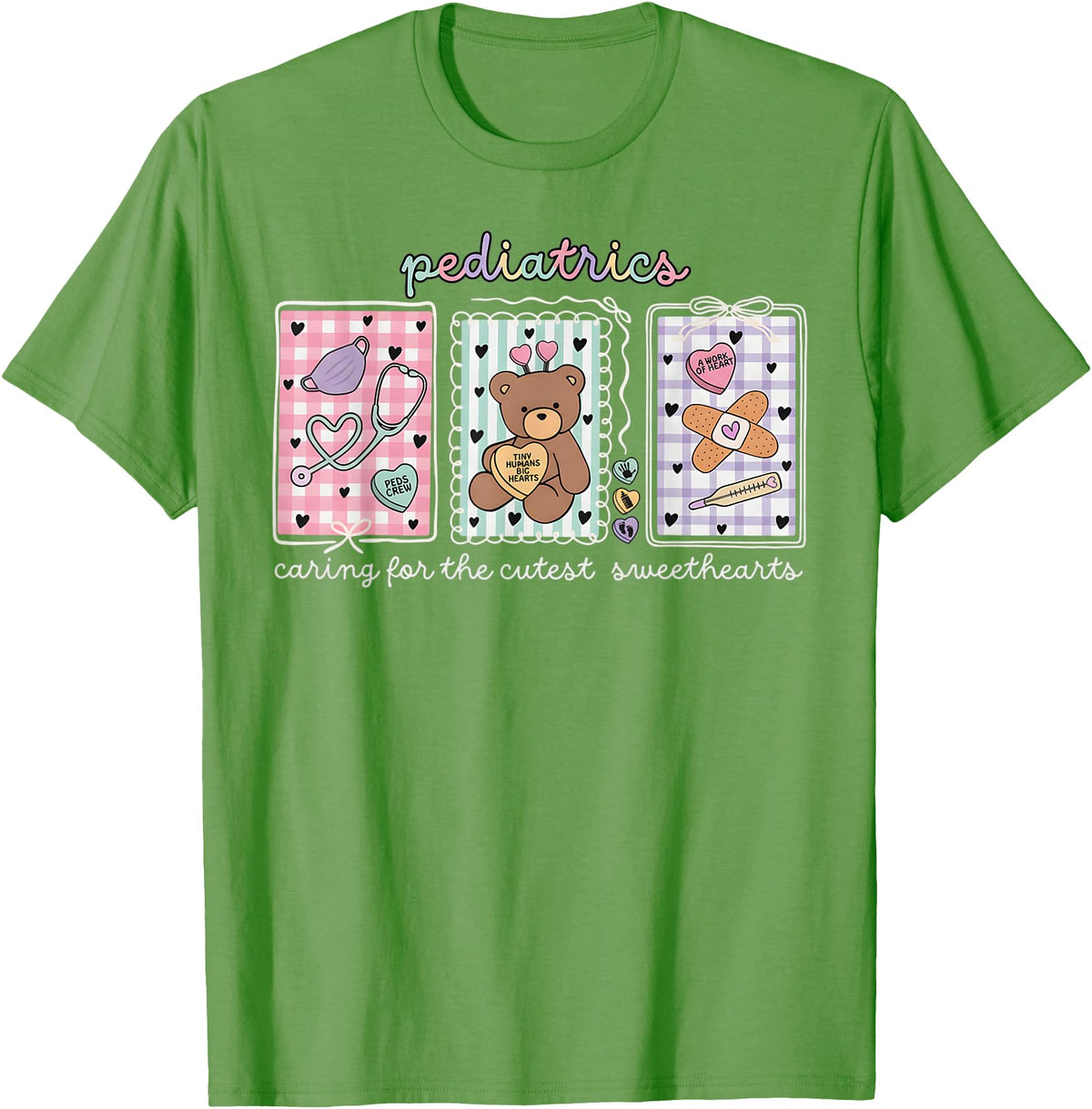 Pediatrics s Day PEDS Nurse Stamp Bear V-day Work Pediatrics Valentines Day PEDS Nurse Stamp Bear V-Day Work P T-Shirt - Grass Green