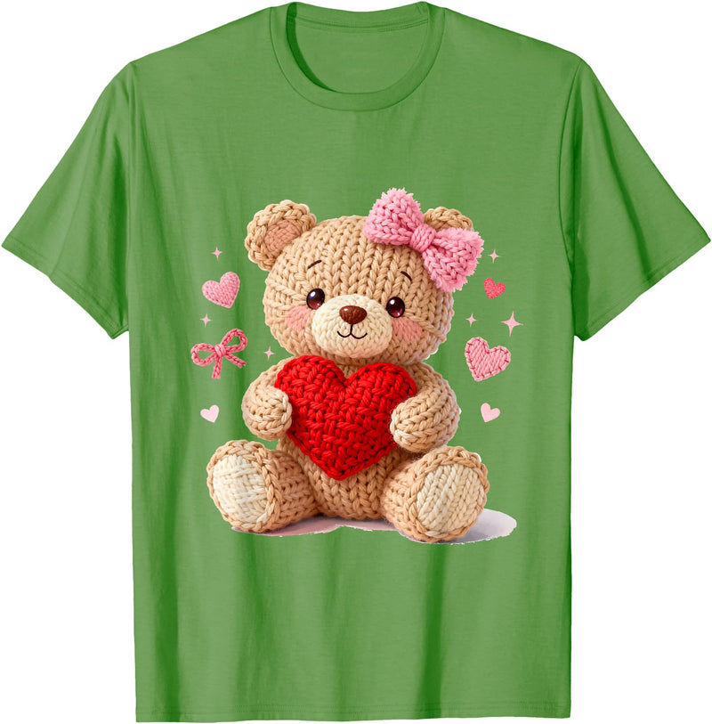 Cute Crochet Valentine Love Art Studio Be My Valentine Cute Crochet Yarn Teddy Bear Love T-Shirt - Grass Green
