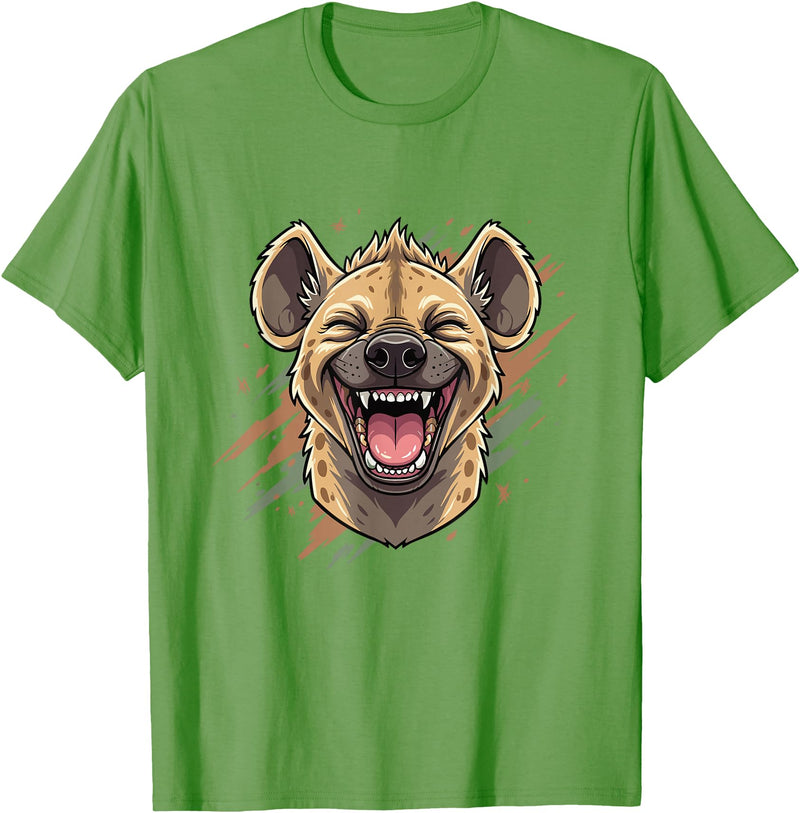 Laughing Hyena Cartoon Wild Safari Animal Hyena Laughing Face Funny Animal Safari Vibes T-Shirt - Grass Green