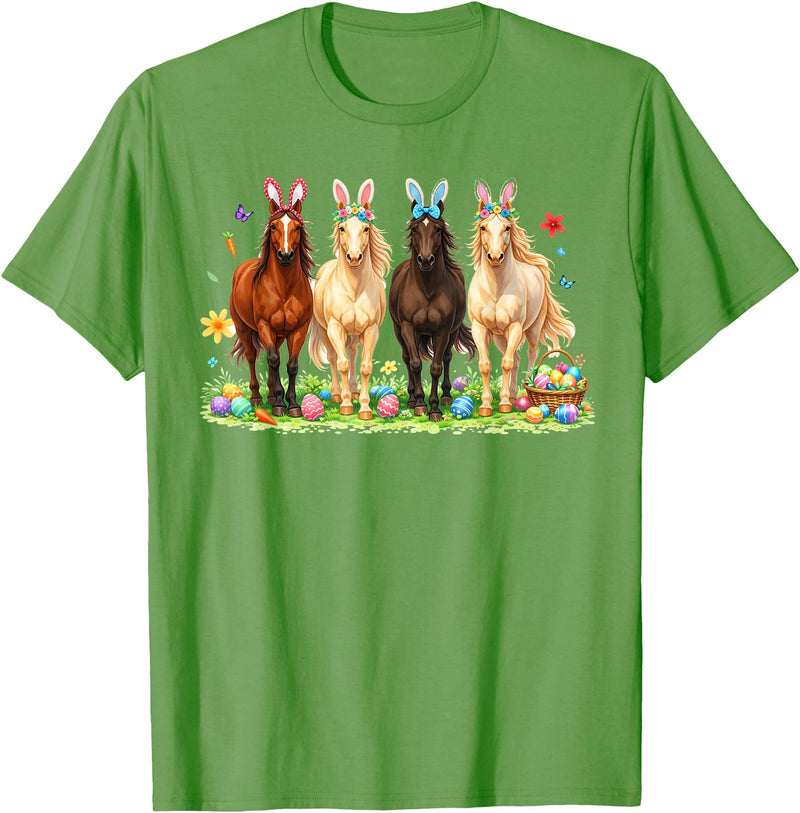 Easter Day Bunny Rabbit Horse Lover Equestrian Horse Riding T-Shirt in Grass Green