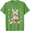 Cute Easter Bunny Rabbit with Eggs Whimsical Snake Design T-Shirt in Grass Green
