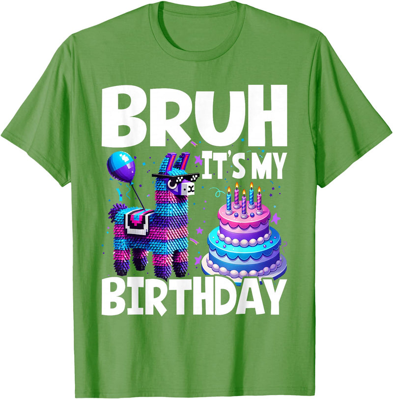 Llama Lover Gift Co. Bruh Its My Birthday Llama Pinata T-Shirt - Grass Green