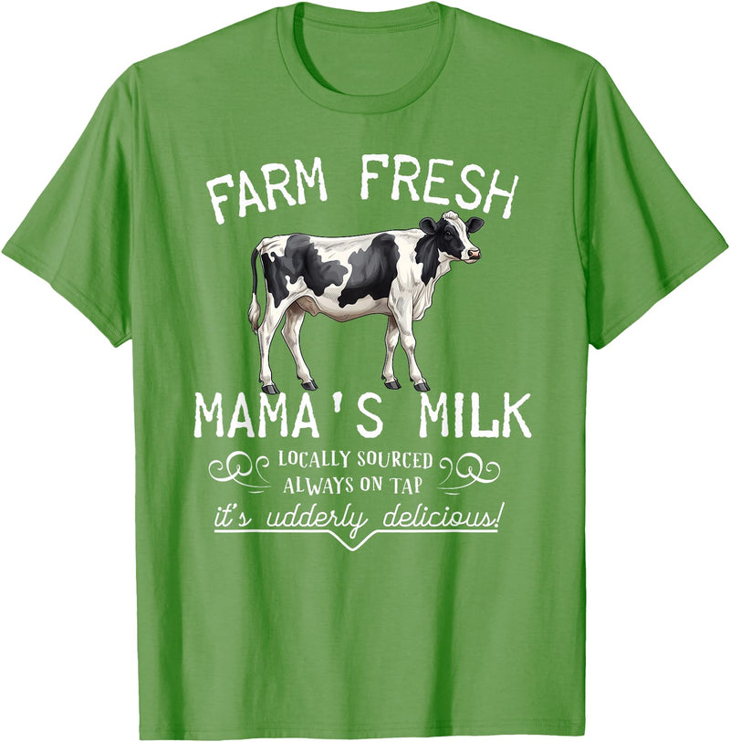 New Mommy Breastfeeding HumorDesigns for Women Funny Breastfeeding Mama's Milk Cow Farm Lacatation New Mom T-Shirt - Grass