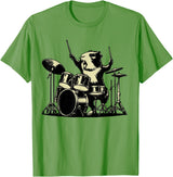 Retro Drummer Guinea Pig Lover Rock Design Guinea Pig Drummer Rock Drummer Guinea Pig Playing Drums T-Shirt - Grass Green