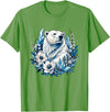 Arctic Polar Bear Floral Crystal Nature Winter Wildlife Polar Bear with Ice Flowers T-Shirt - Grass Green