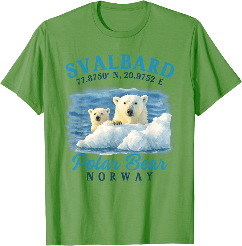 Svalbard Northern Lights Norway Travel Gift Svalbard Norway Polar Bear Spitsbergen Longyearbyen Travel T-Shirt - Grass Green