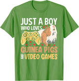 Guinea Pig Gifts for Gamer Co. Just a Boy Who Loves Guinea Pigs and Video Games Gaming T-Shirt - Grass Green