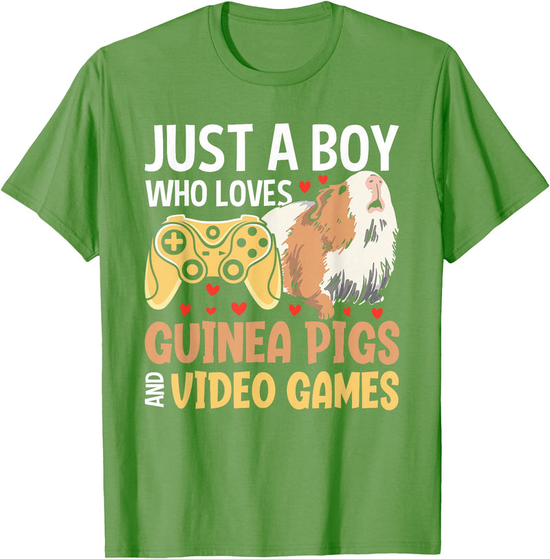 Guinea Pig Gifts for Gamer Co. Just a Boy Who Loves Guinea Pigs and Video Games Gaming T-Shirt - Grass Green