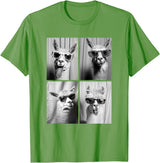 Funny Animal Photography Clothing Co. Funny Llamas with Sunglasses Cool Llama Animals Photo Booth T-Shirt - Grass Green