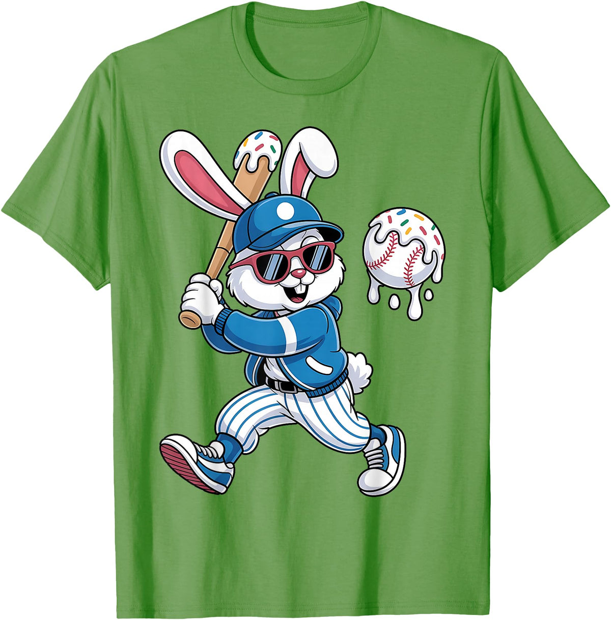 Funny Baseball Drip Rabbit Bunny Easter Men Boys Kids T-Shirt in Grass Green
