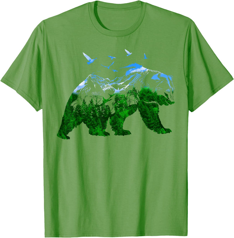 Nature Forest Trees Mountains Bear Wildlife Shirts Bear Nature Outdoor Mountains Forest Trees Bear Wildlife T-Shirt - Grass Green