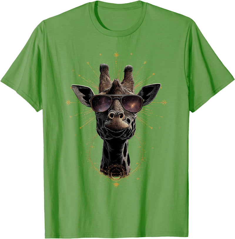 Safari Animal Art Giraffe with Sunglasses Graphic Safari Giraffe Animal Lover T-Shirt - Grass Green