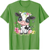 Colorful Cow Art I Cartoon Cow Cute Cow With Flowers I Kids Cow T-Shirt - Grass Green