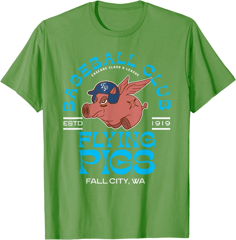Retro Minor League Baseball Team Apparel Fall City Flying Pigs Retro Minor League Baseball Team T-Shirt - Grass Green