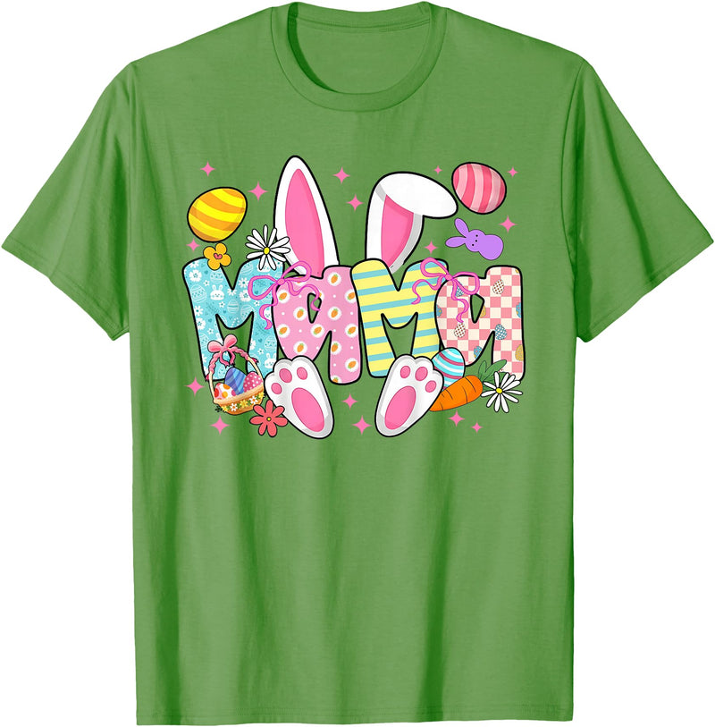 Easter Mama Bunny Ears Coquette Bow Easter Rabbit Mom Women T-Shirt in Grass Green