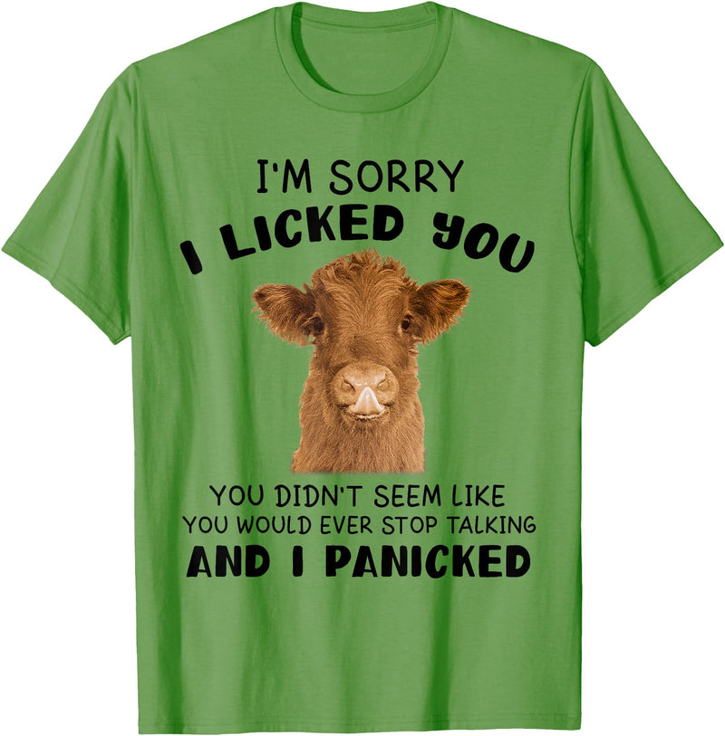Cow Cute I'm Sorry I Lickedq Tees And Co Cow Cute I'm Sorry I Licked You And I Panicked Funny Farmer T-Shirt - Grass Green