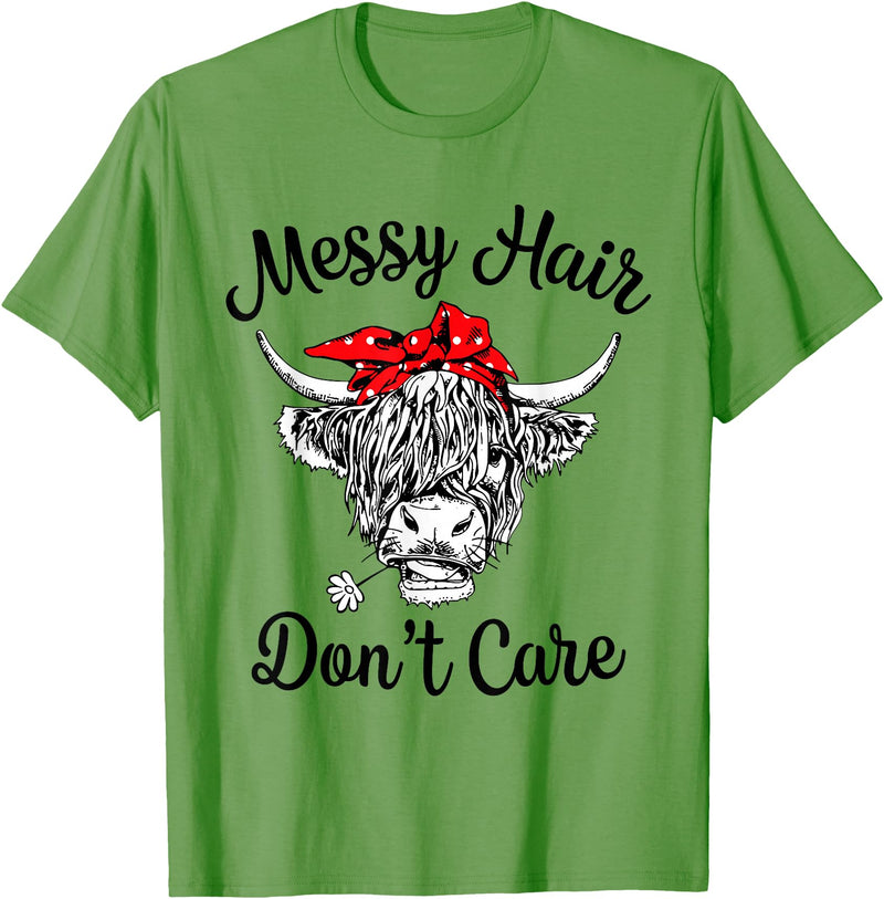 Highland Cow Cattle Bandana Messy Hair Women Girls Scottish Highland Cow Cattle Bandana Messy Hair Don't Care T-Shirt -