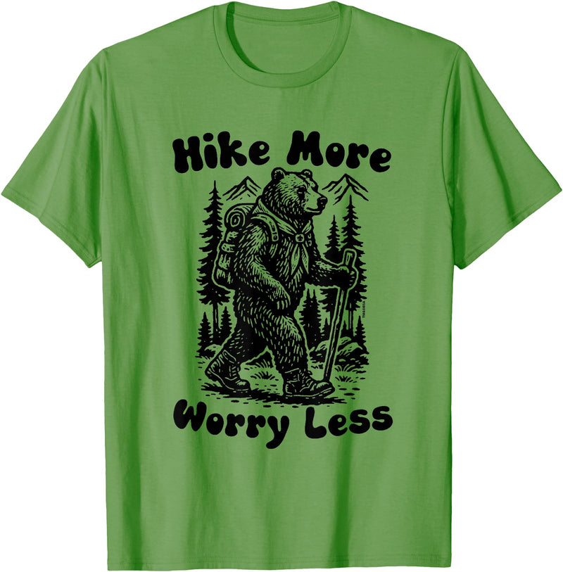 Outpost Scouting Gear by Giant Step Design Co. Hike More Worry Less Funny Cub Scouts BSA Hiking Bear T-Shirt - Grass Green