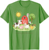 Little Barnyard Farm Apparel For Toddler & Kids Barnyard Buddies Cute Cow Sheep Pig Hen On The Farm Barnyard T-Shirt - Grass Green