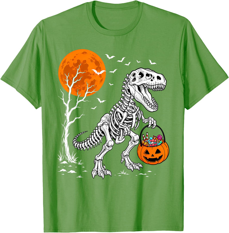 Halloween Tees. Boys Halloween Shirt Kids Halloween Skeleton Spooky Pumpkin T-Shirt - Grass Green