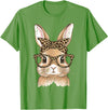 Easter Bunny Leopard Glasses Bandana Rabbit Women Girls Kids T-Shirt in Grass Green