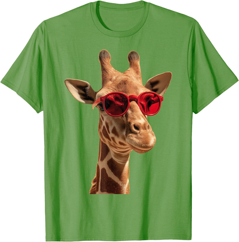 Giraffe Designs. Giraffe Wearing Sunglasses Funny Graphic T-Shirt - Grass Green