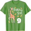 Giraffe Birthday Party by LazyPanda Giraffe 9th Birthday Girl 9 Years Old Giraffe Lover T-Shirt - Grass Green