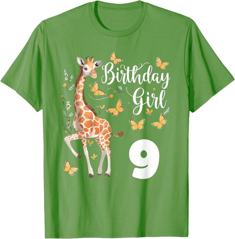 Giraffe Birthday Party by LazyPanda Giraffe 9th Birthday Girl 9 Years Old Giraffe Lover T-Shirt - Grass Green