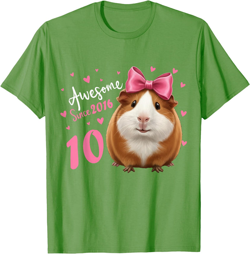 Funny Guinea Pig Birthday Party Girls 10 Years Old Guinea Pig Birthday for Girls 10th Bday T-Shirt - Grass Green