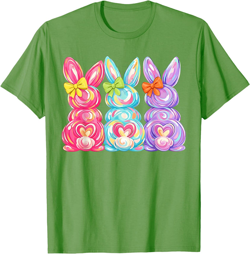 Easter Cute Bunny Coquette Bow Tie Dye Rabbit Women Girl Kid T-Shirt in Grass Green