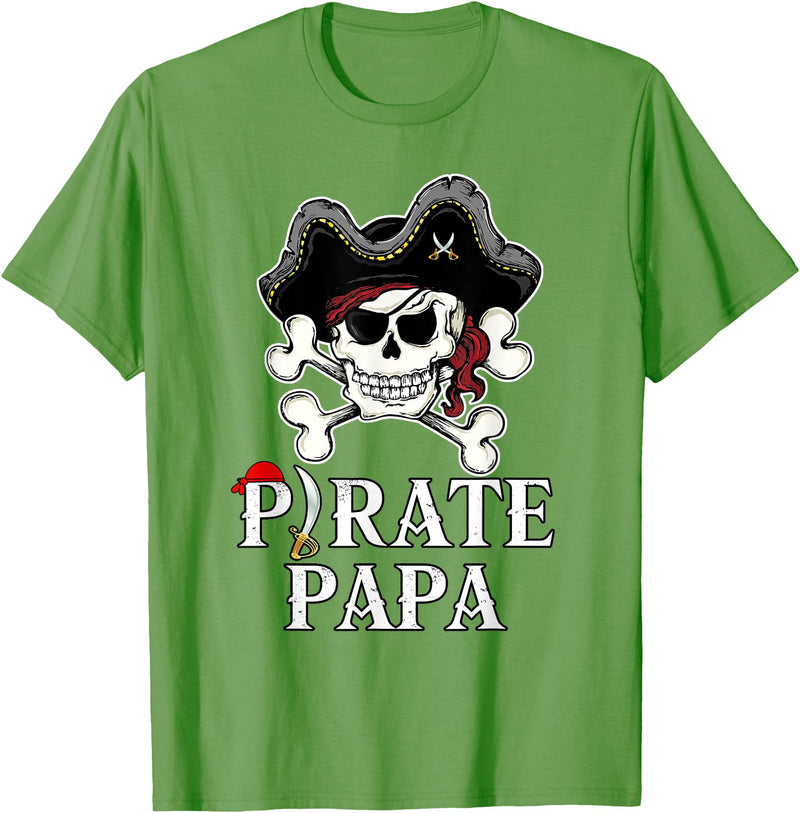 Pirate Family Matching T-Shirts Pirate Papa Costume Jolly Roger Crossbones Funny Pirate Dad T-Shirt - Grass Green