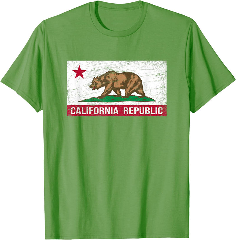 Graphic Club Inc. California Republic Flag - CA - Distressed Design - Classic T-Shirt - Grass Green
