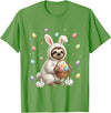 Cute Easter Bunny Rabbit with Eggs Whimsical Sloth Design T-Shirt in Grass Green