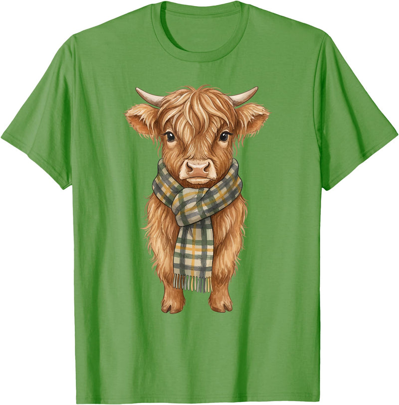 Farmer Cute Women Highland Cow Shirts Cozy Fall Autumn Highland Cow T-Shirt - Grass Green