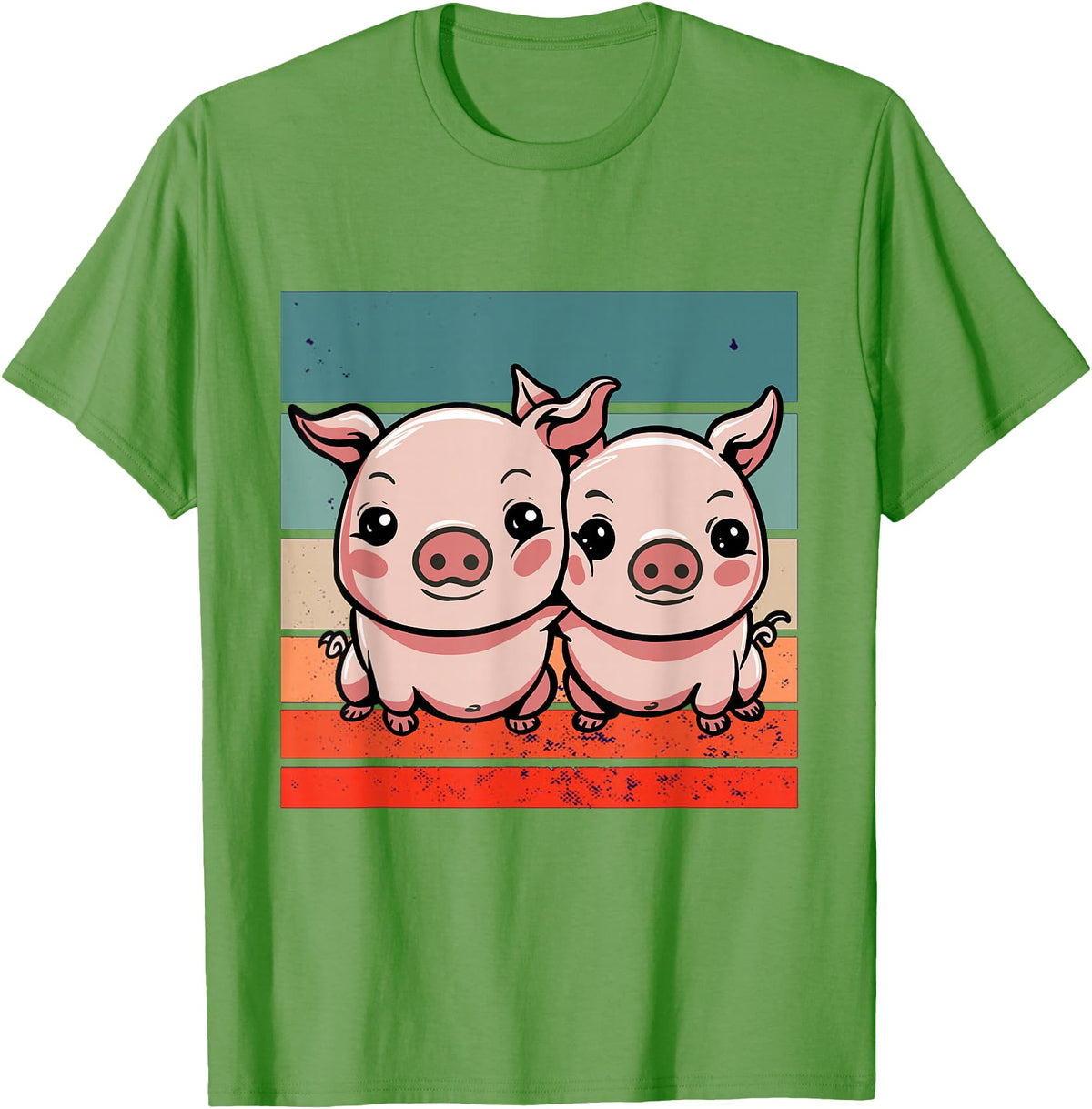 Cute Sibling Baby Little Pink Pig Sister Animal Pig Lovers T-Shirt - Grass Green