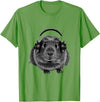 ROSS BOSS Funny Guinea Pig Graphic Tees Guinea Pig Shirt Headphones T-Shirt - Grass Green