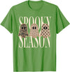 Spooky Season Ghost Halloween Shirt Spooky Season Leopard Camo Checkered Ghost Halloween Fall T-Shirt - Grass Green