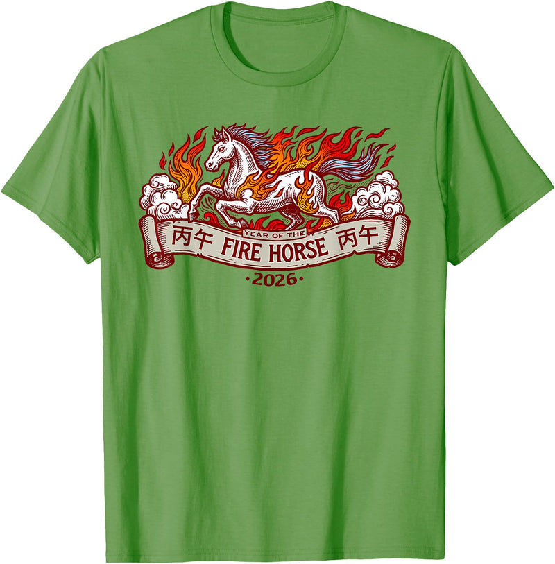Unique Firehorse Zodiac Gifts Year of the Fire Horse 2026 T-Shirt - Chinese Zodiac Lunar T-Shirt - Grass Green