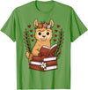 Bookworm Cute Llama Reading Book Llama Reading Book Graphic Llama with Book Floral T-Shirt - Grass Green