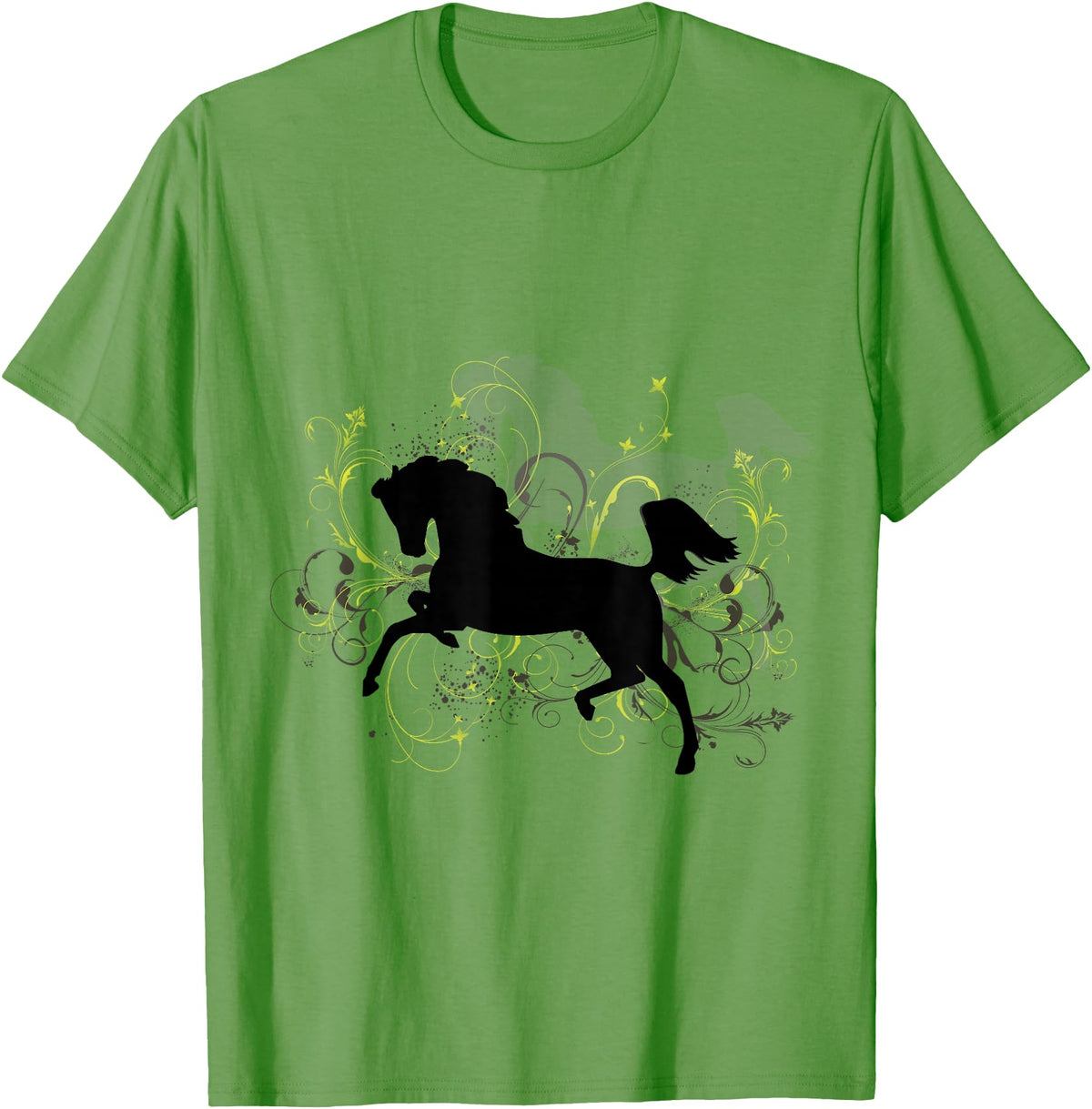 NickerStickers Leaping Arabian Horse with Pretty Flourish T-Shirt - Grass Green