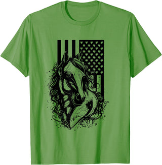 BASBO American Flag Horseback Riding Apparel - Horse T-Shirt - Grass Green