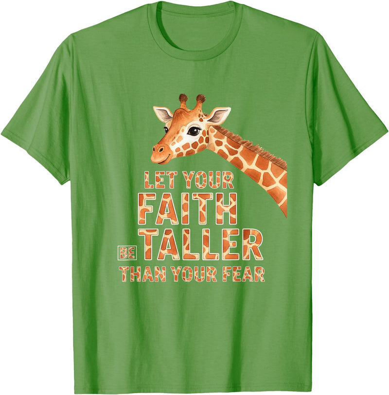 Giraffe Faith Kids Christian Jungle Animal Tall Let Your Faith Be Taller Than Your Fear Kids Giraffe Jungle T-Shirt - Grass Green