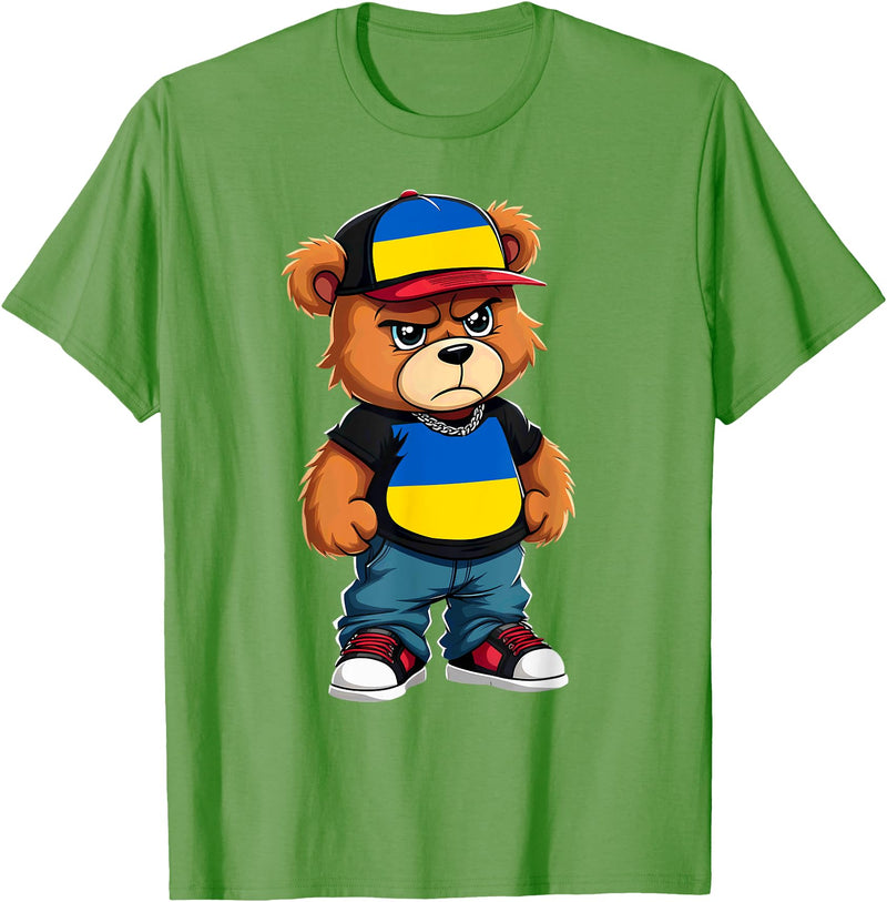 Ukrainian Teddy Bear Breakdance Rapper Ukrainian Flag Teddy Bear Ukraine Hip Hop T-Shirt - Grass Green