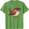 Chipper Feather Co Bird: Sparrow in Sunglasses, Cool Cartoon Avian Attitude T-Shirt - Grass Green