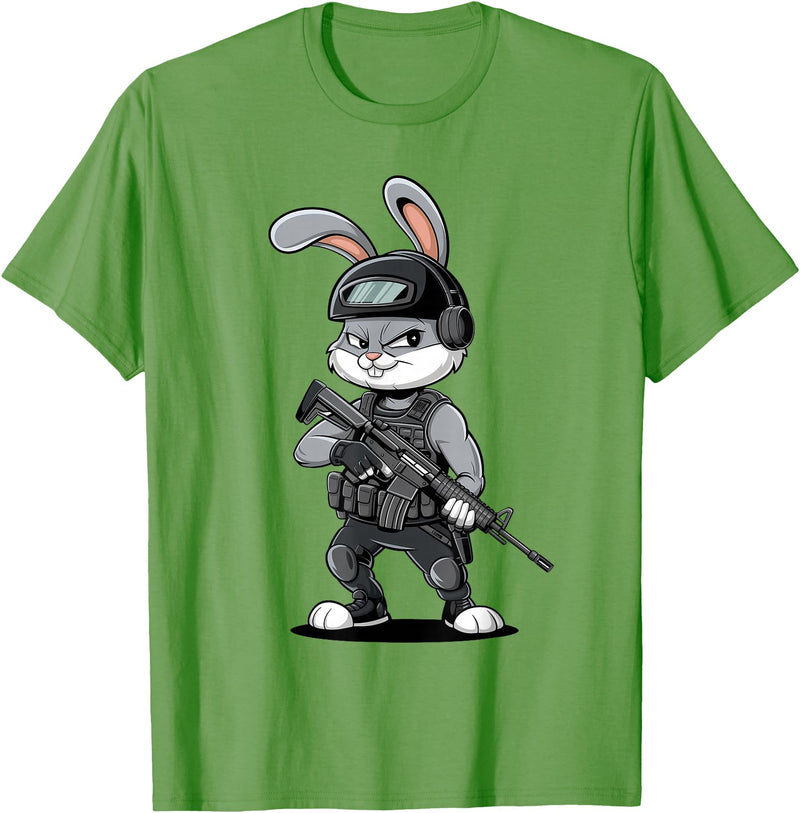 Armed Bunny Easter Military Rabbit Graphic for Men T-Shirt in Grass Green